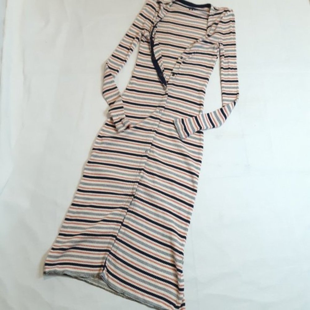 Button Down Cardigan Ribbed Midi Long Sleeve Sweater Dress Medium